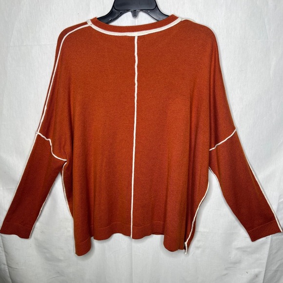 Gibson Latimer Womens Rust Orange Oversized Crewneck Sweater Piping Detail Sz M - Picture 5 of 5